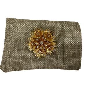 Gold Tone Starburst Rhinestone Brooch Pin Vintage Style Sunburst Statement